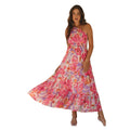 Women's floral one-shoulder dress on a plain white background